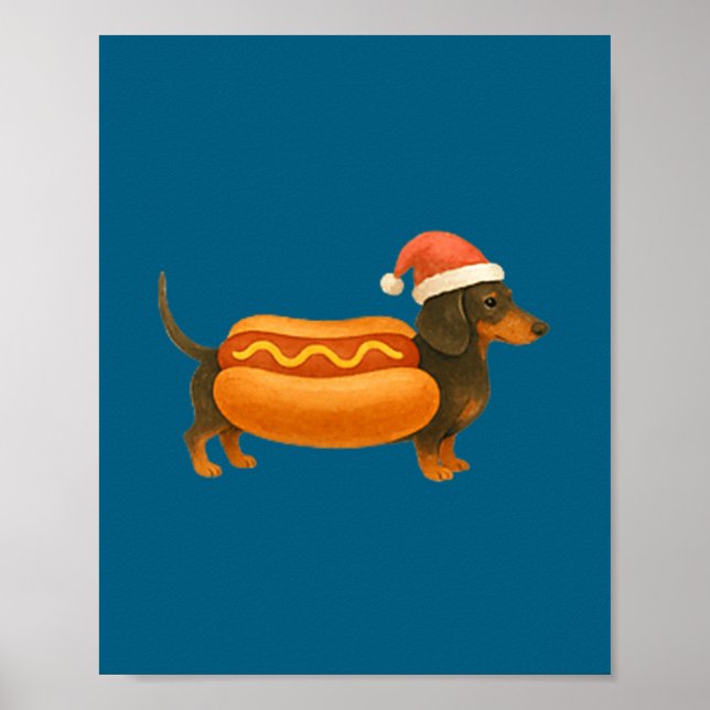 Póster Cute Petite Christmas Funny Hot Dog Dachshund  (Frente)