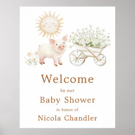 Póster Cute Pig Wheelbarrow Baby Show Baby Shower Welcome