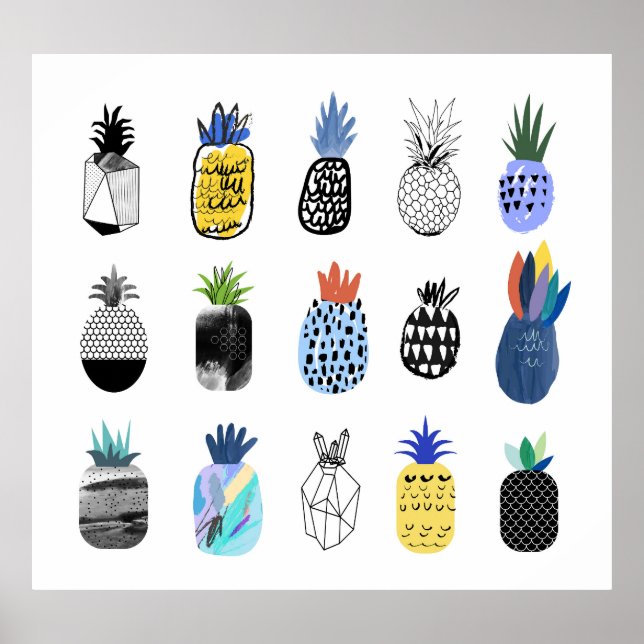 Póster Cute piñas texturadas, colección vintage. (Frente)