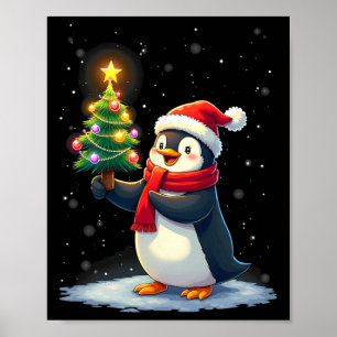 Póster Cute pingüino árbol de Navidad Pajama Chicas niños