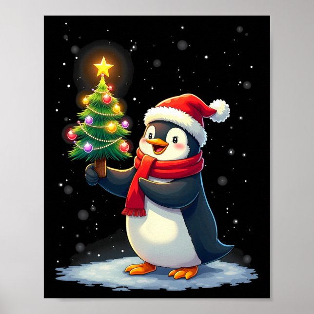Póster Cute pingüino árbol de Navidad Pajama Chicas niños (Frente)