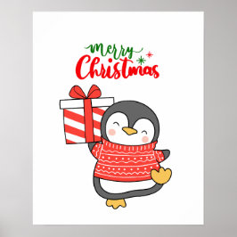 Póster Cute pingüino Feliz Navidad