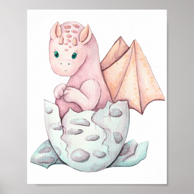 Póster Cute Pink Baby Dragon Hatching Art  (Frente)