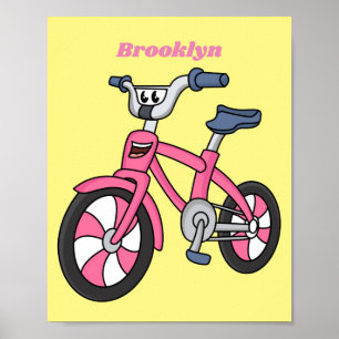Póster Cute pink kids bicycle cartoon illustration