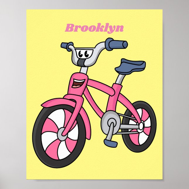 Póster Cute pink kids bicycle cartoon illustration (Frente)
