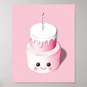 Póster Cute Pink Mini Cake Illustration Print
