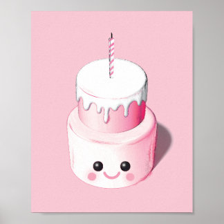 Póster Cute Pink Mini Cake Illustration Print