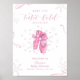 Póster Cute Pink Snowflake Ballerina Baby Shower Welcome 