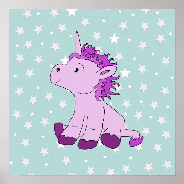 Póster Cute Pink Unicorn with Stars Girl Nursery (Frente)