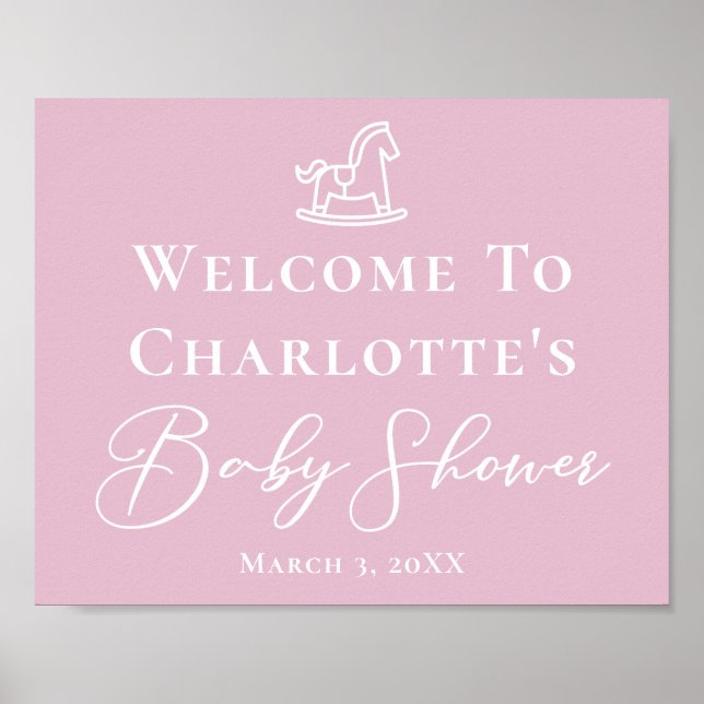 Póster Cute Pink White Rocky Horse Baby Shower (Frente)