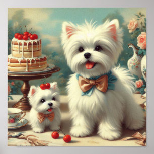 Póster Cute pintura maltesa de cachorros