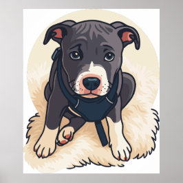 Póster Cute Pitbull Puppy Dog Cartoon Design