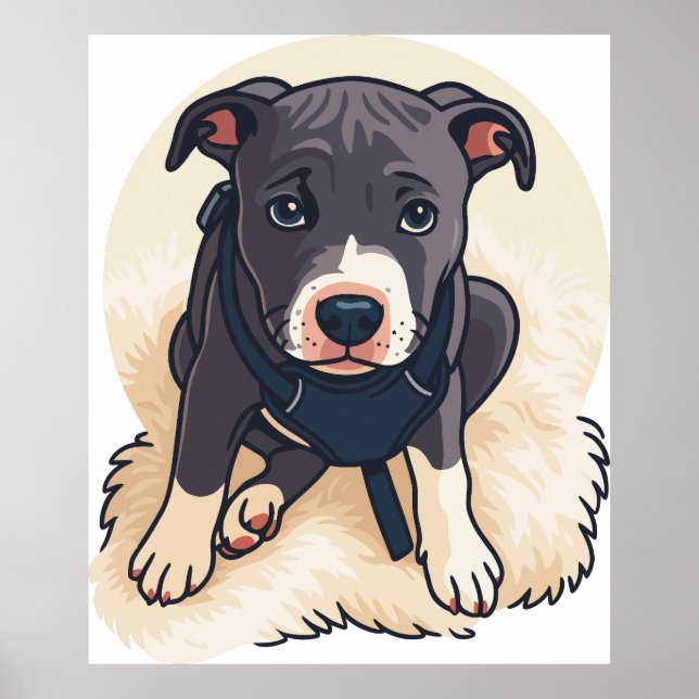 Póster Cute Pitbull Puppy Dog Cartoon Design (Frente)