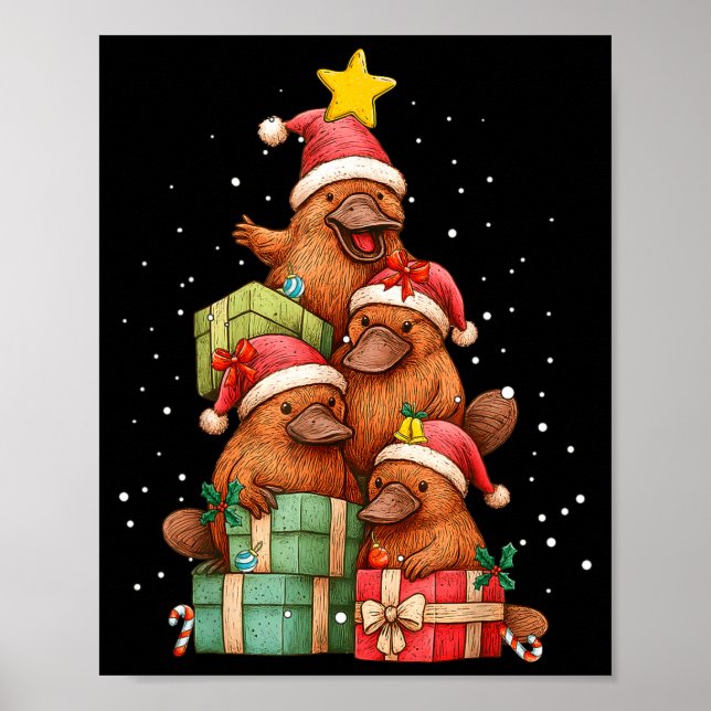 Póster Cute Platypus Le Christmas Tree Xmas Hat  (Frente)