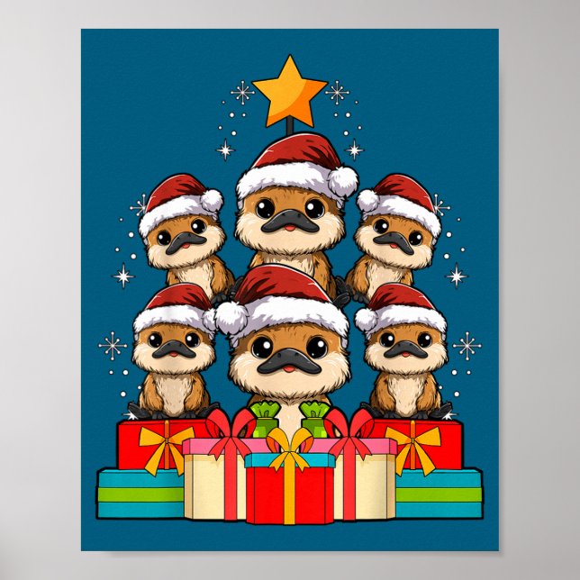 Póster Cute Platypus Le Christmas Tree Xmas Hat  (Frente)