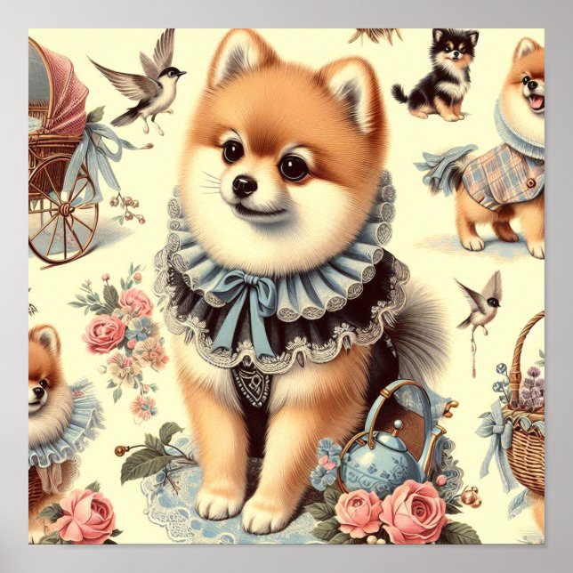 Póster Cute Pomeranian Painting (Frente)