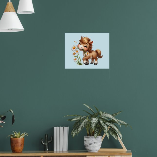 Póster Cute Pony Eating Daisies (Salón 1)