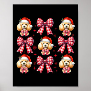 Póster Cute Poodle Perro Rojo Coquette Bow Navidades F