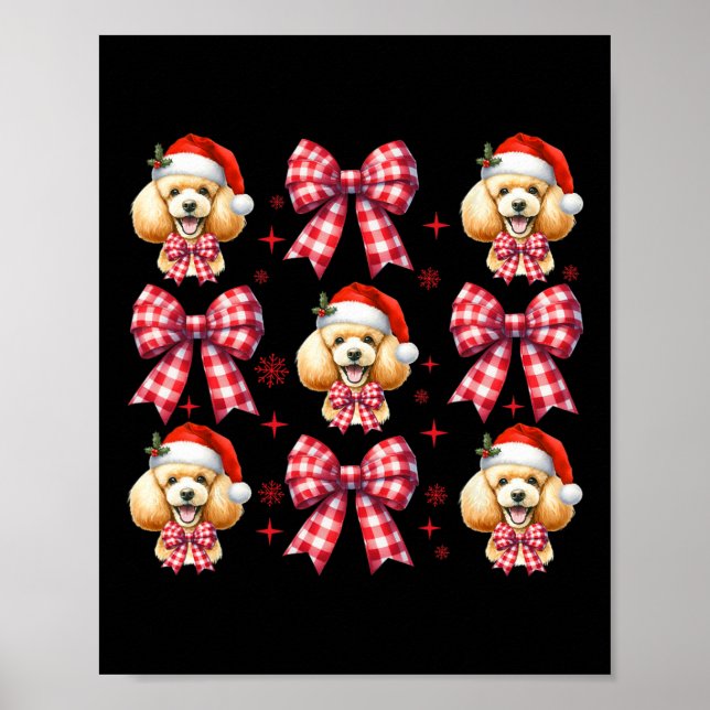 Póster Cute Poodle Perro Rojo Coquette Bow Navidades F (Frente)