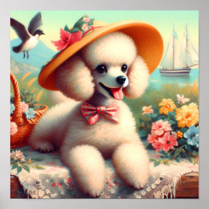 Póster Cute Poodle Vintage Painting