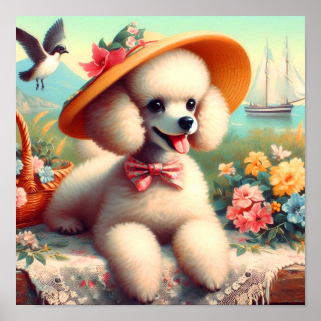 Póster Cute Poodle Vintage Painting (Frente)