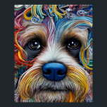 Póster Cute Pop Art Terrier<br><div class="desc">Una vibrante obra de arte digital que representa a un Terrier de Yorkshire en un estilo de arte pop,  usando patrones repetitivos y una actitud lúdica</div>