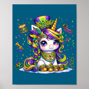 Póster Cute princesa de mardi gras unicornio cuentas muje