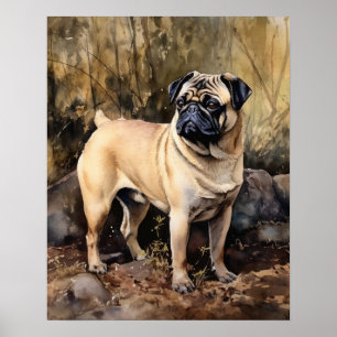 Póster Cute Pug Dog Art Print Poster