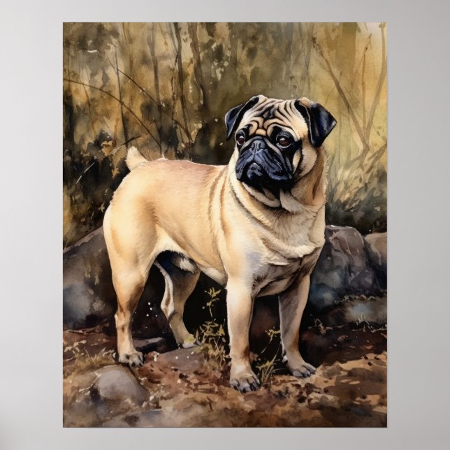 Póster Cute Pug Dog Art Print Poster (Frente)
