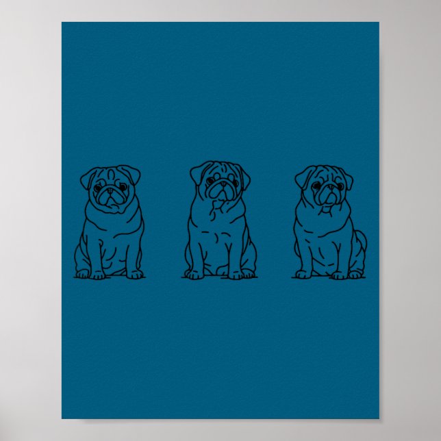 Póster Cute Pug Dog Line Art  (Frente)