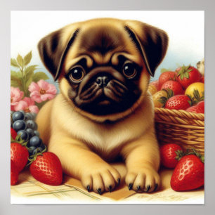 Póster Cute Pug Pintura de época