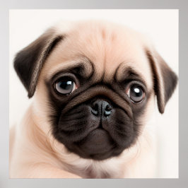 Póster Cute Pug Puppy Dog Portrait Poster