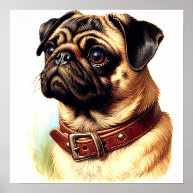 Póster Cute Pug Retro Pintura (Frente)