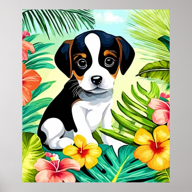 Póster Cute Pup en el paraíso (Frente)