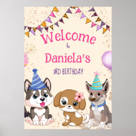 Póster Cute puppies puppy party welcome sign