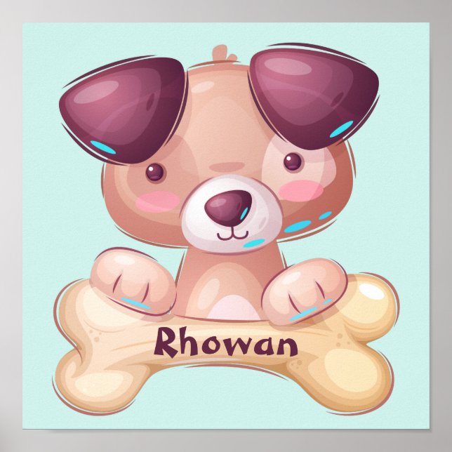 Póster Cute Puppy Dog With A Bone Personalized  Poster (Frente)