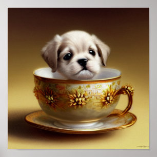 Póster Cute Puppy in a Teacup Poster