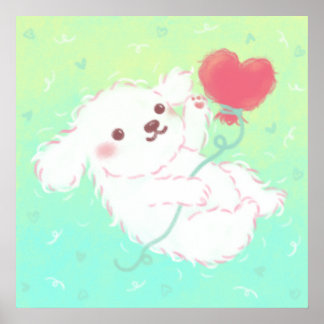 Póster Cute Puppy with Heart Balloon