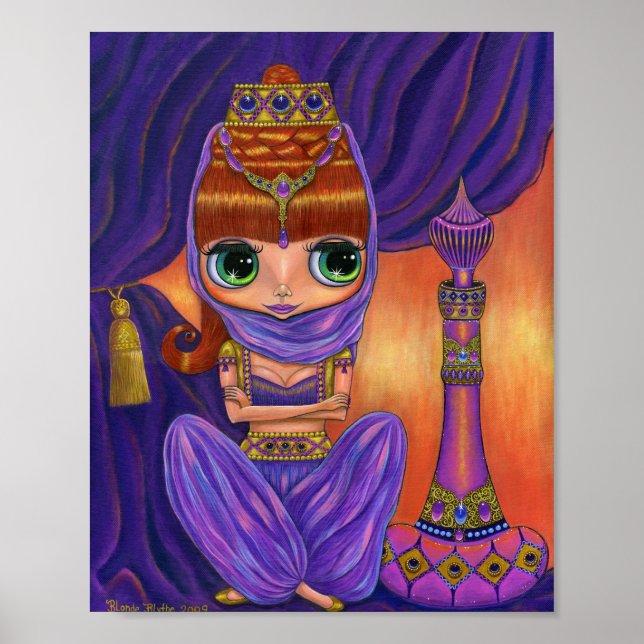 Póster Cute Purple Genie Chica Doll Botella Mágica Ojos G (Frente)
