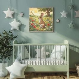 Póster Cute Rabbit Forest Animals Nursery Poster