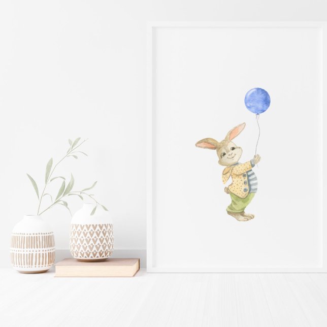 Póster Cute Rabbit With Blue Balloon Nursery Poster (Subido por el creador)