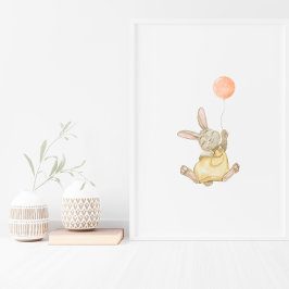 Póster Cute Rabbit With Pink Balloon Nursery Poster