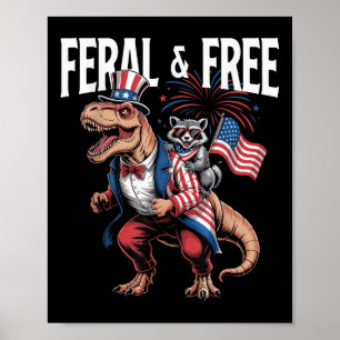 Póster Cute Raccoon Dinosaur T Rex 4 De Julio Independen