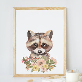 Póster Cute Raccoon Nursery Wall Art Décor, Baby Gift