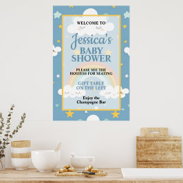 Póster Cute Rainbow and Sleeping Cloud Baby Shower