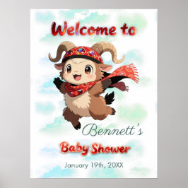 Póster Cute Ram Winter Baby Shower Welcome Sign
