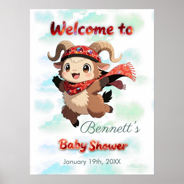 Póster Cute Ram Winter Baby Shower Welcome Sign (Frente)