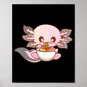Póster Cute Ramen Axolotl Kawaii Anime Chica de comida ja