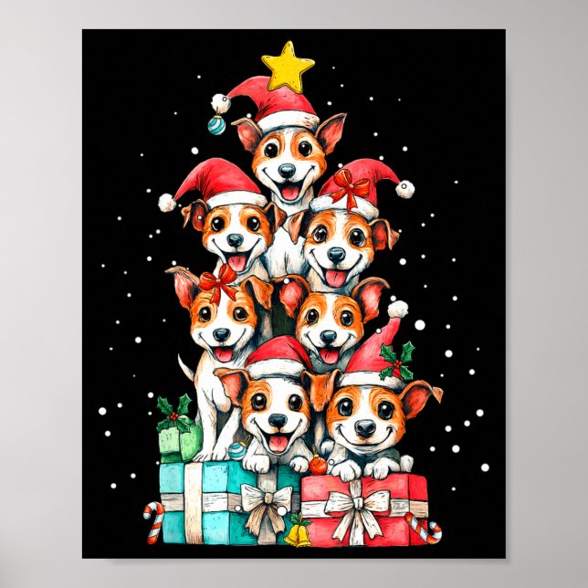 Póster Cute Rat Terrier Le Dog árbol de Navidad Xmas  (Frente)
