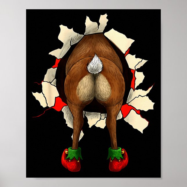 Póster Cute Reindeer Butt Breakthrough Navidad  (Frente)